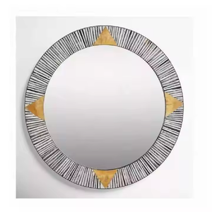 Marco de espejo de pared de Metal hecho a mano de alta calidad espejo decorativo con incrustaciones de hueso redondo por Artesanías de media luna - Product Image 2