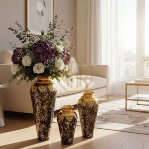 แจกันดอกไม้ตั้งพื้นเหล็กสไตล์นอร์ดิกชายฝั่ง ทำด้วยมือ สีดำเงิน โบราณ เคลือบเงา แจกันโลหะตกแต่งบ้าน - Product Image 2