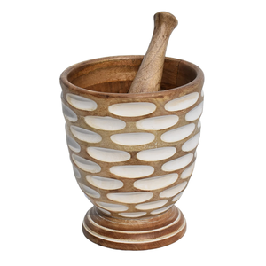 Premium Quality <b>Wood</b> Mortar & Pestle Hammered Flower Design for Spice Garlic for Customized Size Round - Product Image 6