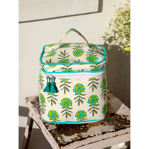 Estuche de Maquillaje de Algodón con Estampado Megha Block - Bolsa Cosmética con Cierre de Gran Capacidad - Product Image 1