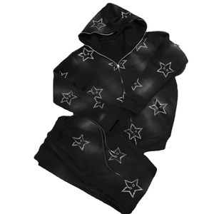 Survêtement unisexe à la mode, lavé, délavé, avec strass, effet délavé à l'acide, jogging, pantalon de survêtement, ensemble 2 pièces - Product Image 4