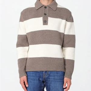 Maglione Polo da uomo a maniche lunghe lavorato a maglia a tinta unita tinta unita con colletto classico Pullover Polo in maglia solida a coste classico - Product Image 1