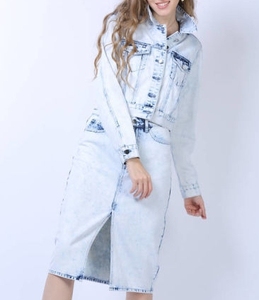 Traje de mezclilla de manga larga con botones sólidos para mujer Color blanqueado Lavado de nieve OEM ODM Chaqueta corta Primavera Verano Otoño Jeans rectos - Product Image 1