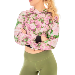 Sweat-shirt imprimé rose clair, crop top, sweat à capuche pour femmes, pull à manches longues, sweat à capuche personnalisé pour femmes - Product Image 6