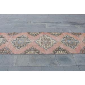 Turkish Vintage Rug, <b>Runner</b> 3x12.5 ft (92x382 cm) Rug, <b>Red</b> Ombr Wool Rug - Product Image 4
