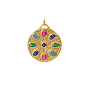 Colgante Redondo Estilo Mosaico Bohemio, Chapado en Oro, Latón, Piedras Preciosas Multicolores, Joyería para Mujer, Niños, Regalo de Fiesta, Boda - Product Image 1