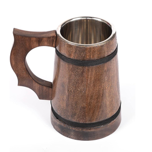 Tazas de cerveza de madera clásicas de diseño asombrado con código interno de acero inoxidable Taza de té de café de cerveza de madera disponible a un precio razonable - Product Image 1