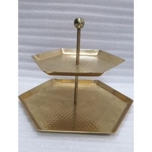 Soporte para Pastel de Decoración para Fiestas al por Mayor, Moderno, Dorado, de 2 Niveles, Hexagonal, de Metal Martillado, Plato para Servir Postres, Precio de Fábrica - Product Image 1