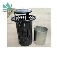 Poubelle extérieure en métal à lattes DA-27 avec capot anti-pluie, bac à déchets en acier inoxydable pour extérieur, conteneur à ordures, poubelle