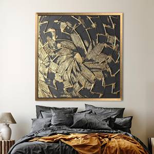 Impression sur toile abstraite moderne et élégante, art mural contemporain bleu et or, encadré en or - Product Image 1