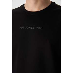 T-shirt pour homme en coton noir, épais, texturé, coupe ample, imprimé - 88364 - Noir - Product Image 2