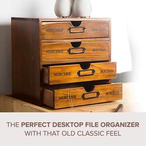 Home Office Desk <b>Organizer</b> with 4 <b>Drawers</b> - Wooden Storage Box - Rustic Dresser - Vintage Aged Look Desk <b>Organizers</b> - Product Image 4