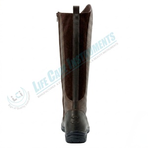 Botas de equitación profesionales para hombre, transpirables, con cremallera trasera larga, hasta la rodilla, de cuero genuino, combinación de marrón y negro. - Product Image 4