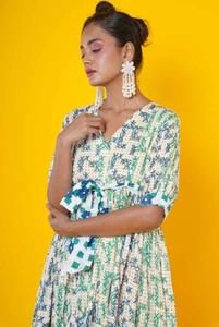 Main indienne bloc coton court imprimé fleuri robe fille cadeau robe personnalisée mariée mariage hannymoon robe cadeau vente - Product Image 4