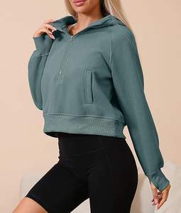 Sudadera con capucha de media cremallera de manga larga para mujer de alta calidad cómoda estilo recortado bordado invierno ODM impreso - Product Image 2