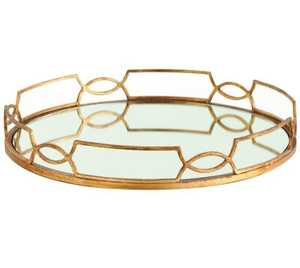 European-style Golden Iron Glass <b>Mirror</b> Decorative Tray Metal <b>Round</b> <b>Light</b> Luxury Ornaments - Product Image 1