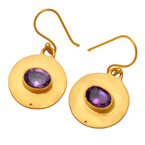 Oval Cut Amethyst Gold Plated Handmade 925 Silver Dangle <b>Earrings</b> Jewelry Fashionable <b>Earring</b> For Wedding Anniversary for Women. - Product Image 6