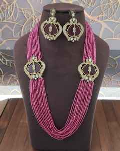 AD Brass Hydro Beads Long Mala Set Diseño único de lujo Mala con pendientes Alta calidad con acabado Premium Ideal para ropa de fiesta - Product Image 6