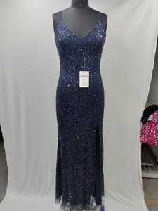 Élégante robe de soirée sans manches en maille poly perlée décor de perles brodées motif de trou de clé occasions de cocktail conception de col de bateau - Product Image 2