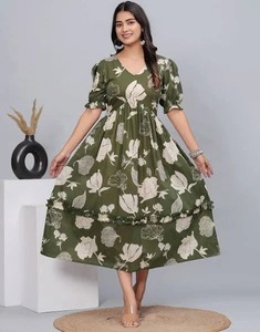 Indian Hand <b>Block</b> <b>Printed</b> 100% Cotton Women's Dress Handmade Summer Casual Wear Natural Waistline Sustainable Wedding Washable - Product Image 1