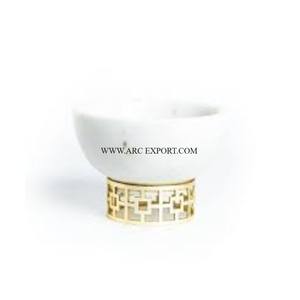 Bol de nourriture de vaisselle en marbre blanc avec base en plaqué or coulé en aluminium Accueil Hôtels et Restaurant Bol d'utilisation au prix le plus bas - Product Image 2