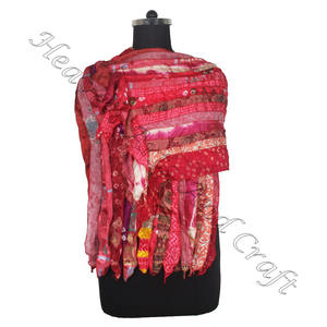 Soie recyclée Sari 15 bandes Designer foulards faits à la main étole châles SC665 soie fine en gros recyclé Vintage Sari femme écharpe - Product Image 3