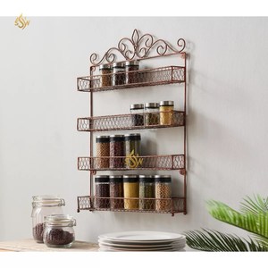 Centres de villégiature et cuisine Supports et étagères muraux pour le stockage des épices Qualité exclusive 4 niveaux Treillis métallique en fer Conception de supports pour épices - Product Image 1