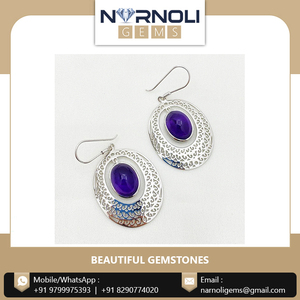 925 Sterling Silver Dangle Drop <b>Earrings</b> Studded with Amethyst Cabochon Gemstone Minimalist <b>Fine</b> Jewellery Wholesale Gift Item - Product Image 6