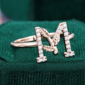 Sólido S925 plata chapado en oro rosa 'M' letra inicial anillo hecho a mano minimalista Z letras anillo Pave diamante joyería regalo de boda - Product Image 6