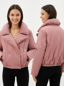 Chaqueta Acolchada con Solapa Ancha y Logotipo Bordado Personalizado, Chaqueta de Invierno con Botones Cruzados de Mezcla de Algodón, Chaquetas Acolchadas Transpirables - Product Image 4