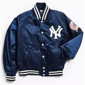 Nouveau Varsity Bomber hommes vestes veste pour hommes marine Satin bouton pression Baseball Style New York Fan inspiré manteau d'extérieur - Product Image 1