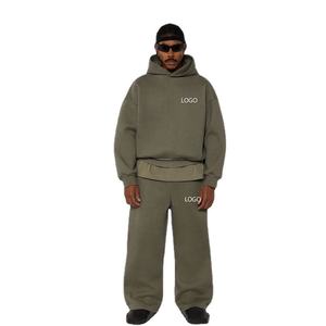 Sudadera con Capucha y Pantalones Deportivos a Juego Color Verde Oliva Sólido para Hombre, con Logotipo Personalizado, Marca Privada Trackstar OEM - Product Image 1