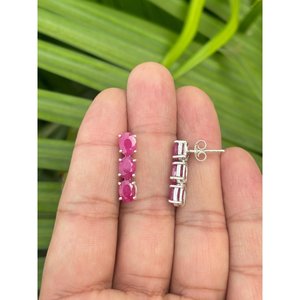 Trendy 925 <b>Silver</b> Natural Ruby <b>Stud</b> Earrings with Gold Plating 14K 18K Rose Gold Materials for Engagement and Party - Product Image 2