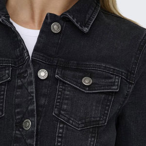 Veste en jean pour femme Nanju International 2025, couleur noire unie, tissu respirant, col rabattu, coupe ajustée, hiver - Product Image 4