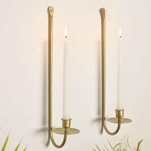 Luxury Gold Metal Twisted Spiral Wall Mounted Taper <b>Candle</b> <b>Sconce</b> Holder Set For Elegant High End Home Wedding Hotel Interior - Product Image 6