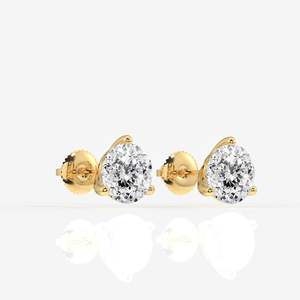Boucles d'oreilles en diamant de laboratoire taillé portugais à trois griffes en or 14 carats – Bijou élégant et luxueux - Product Image 2