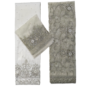 Tissu George nigérian en dentelle filet perlée de pierres florales blanches cristallines, travail manuel, pour foulard africain, automne/hiver/printemps - Product Image 4