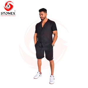 Vêtements de sport d'été personnalisés pour hommes Ensemble de deux pièces de t-shirts et de shorts décontractés et respirants avec panneau de conception - Product Image 4