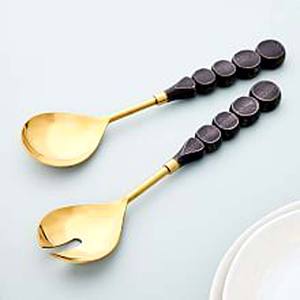 <b>Gold</b> Polish Metal Long Stick Design Metal Handle Spoon & Fork Soup Salad Serving Coffee Spoon Server Set - Product Image 5