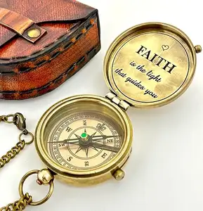 Brass Compass with Leather Box Engraved Scripture Compass Religious Gift Baptism Confirmation Communion Compass Graduation .