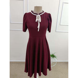 Robe midi en crêpe à manches courtes, à lacets et à volants pour femmes, 35719 - Bourgogne - Product Image 4
