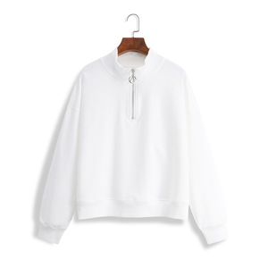 Ventas al por mayor de alta calidad otoño hombro caído Color sólido Zip up Stand Collar Crop Top mujeres sudaderas con capucha transpirables mujeres sudaderas con capucha - Product Image 3