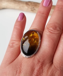 Bague en argent Sterling 925 faite à la main, style classique, cadeau d'anniversaire, ambre baltique naturel, pierres précieuses, lunette de bijoux pour - Product Image 3
