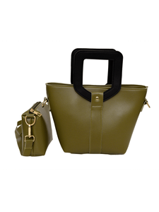 Bolso de Mano de Piel Verde para Mujer con Asa Rectangular Negra, Correa Desmontable y Bolsa a Juego - Product Image 3