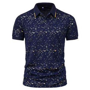 เสื้อโปโลแขนสั้นของผู้ชายเสื้อโปโลสีทึบพิมพ์ลายผ้าโพลีเอสเตอร์สแปนเด็กซ์กีฬาผลิตตามสั่ง - Product Image 1