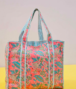Wooden Block Print <b>Fabric</b> Cotton Quilted Tote <b>Bags</b> for Ladies Travel <b>Bags</b> Latest Beach <b>Bags</b> - Product Image 3