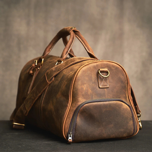 Leather Duffel Bag Weekender Travel Bag with Zipper Closure Adjustable Strap Brown - Product Image 1