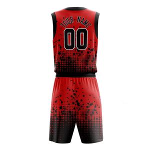 Ensemble d'uniformes de basket-ball rouge et noir personnalisés Conception d'éclaboussures sublimées Uniformes de sport pour hommes en polyester 100% OEM pour commandes en gros - Product Image 4