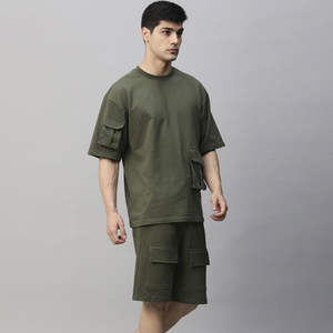 Top qualité chemise et ensemble court en plein air décontracté Streetwear Simple plaine hommes deux pièces vêtements d'été ensemble coton respirant col rond - Product Image 5