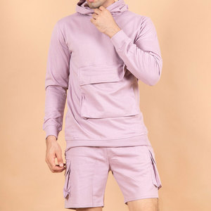 <b>Men's</b> Hooded Sweatshirt <b>Shorts</b> Set Solid Color Cotton Casual Wear Spring Season Full Sleeve Regular Fit With Multi Pockets - Product Image 3